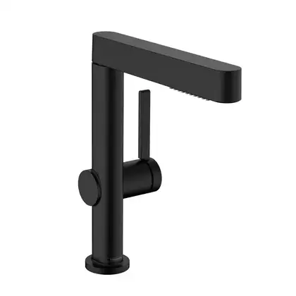 Смеситель для раковины высокий, с вытяжным душем, 2 вида струи Hansgrohe Finoris (цвет - чёрный матовый), с донным клапаном Push Open (76063670) фото 1 Aquada.com.ua