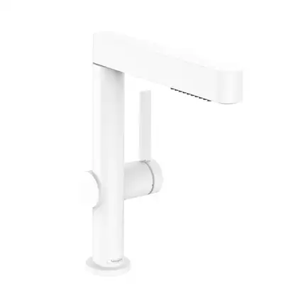 Смеситель для раковины высокий, с вытяжным душем, 2 вида струи Hansgrohe Finoris (цвет - белый матовый), с донным клапаном Push Open (76063700) фото 1 Aquada.com.ua Смеситель для раковины высокий, с вытяжным душем, 2 вида струи Hansgrohe Finoris (цвет - белый матовый), с донным клапаном Push Open (76063700) фото 1 Aquada.com.ua