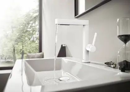 Смеситель для раковины высокий, с вытяжным душем, 2 вида струи Hansgrohe Finoris (цвет - белый матовый), с донным клапаном Push Open (76063700) фото 3 Aquada.com.ua Смеситель для раковины высокий, с вытяжным душем, 2 вида струи Hansgrohe Finoris (цвет - белый матовый), с донным клапаном Push Open (76063700) фото 3 Aquada.com.ua