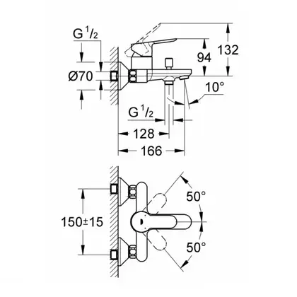 Набор смесителей для ванны 3-в-1 Grohe Bau Edge S (цвет - хром) (123265S) фото 3 Aquada.com.ua