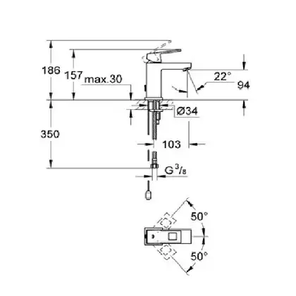 Смеситель для раковины Grohe Eurocube 186 (цвет - хром) (23131000) фото 5 Aquada.com.ua Смеситель для раковины Grohe Eurocube 186 (цвет - хром) (23131000) фото 5 Aquada.com.ua