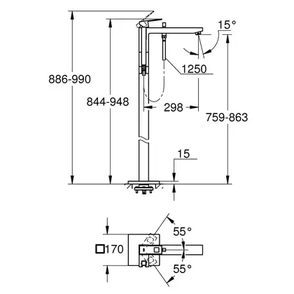 Смеситель для ванны напольный Grohe Eurocube (цвет - тёмный графит, матовый), с душевым гарнитуром (23672AL1) фото 5 Aquada.com.ua Смеситель для ванны напольный Grohe Eurocube (цвет - тёмный графит, матовый), с душевым гарнитуром (23672AL1) фото 5 Aquada.com.ua
