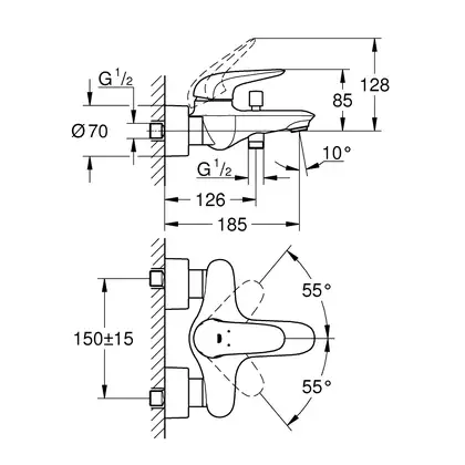 Смеситель для ванны Grohe Eurostyle (цвет - хром) (23726003) фото 2 Aquada.com.ua