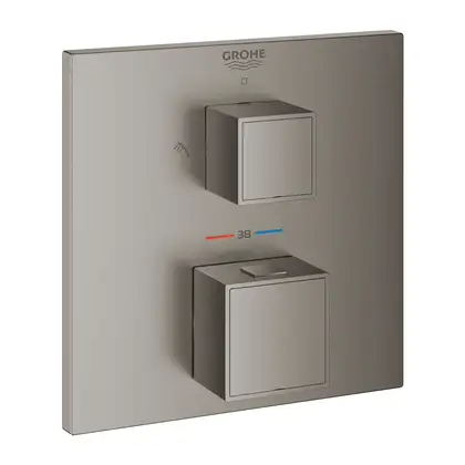 Термостат для душа с переключатилем на 2 положения Grohe Grohtherm Cube (цвет - тёмный графит, матовый), со встроенным запорным вентилем (24154AL0) фото 1 Aquada.com.ua