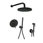 Душевая система скрытого монтажа Paffoni Shower Ø 225 мм + гигиенический душ Paffoni Tweet Round Mix (цвет - чёрный матовый) (KITLIG018NO+ZDUP110NO)