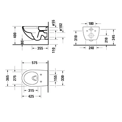 DURAVIT ARCHITEC Rimless унитаз 57,5см, подвесной (2572090000) фото 2 Aquada.com.ua