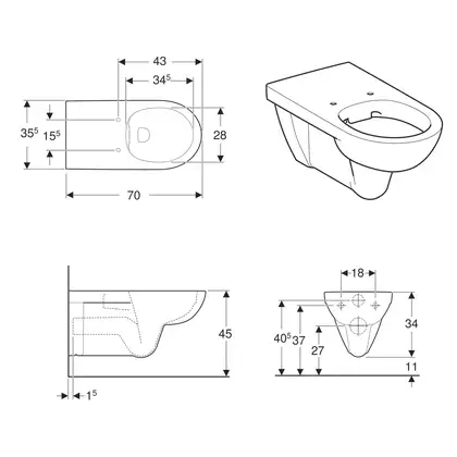 GEBERIT SELNOVA Comfort унитаз подвесной  Rimfree, воронкоподобный, удлиненный вылет (500.262.01.1) фото 2 Aquada.com.ua