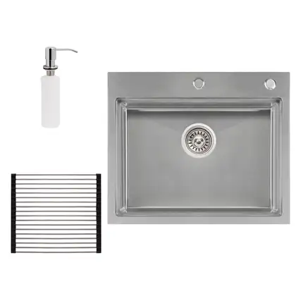 Набір 3 в 1 Qtap кухонна мийка DH6050 3.0/1.2 мм Satin + сушарка + дозатор для миючого засобу (QTDH6050SET3012) фото 1 Aquada.com.ua Набір 3 в 1 Qtap кухонна мийка DH6050 3.0/1.2 мм Satin + сушарка + дозатор для миючого засобу (QTDH6050SET3012) фото 1 Aquada.com.ua