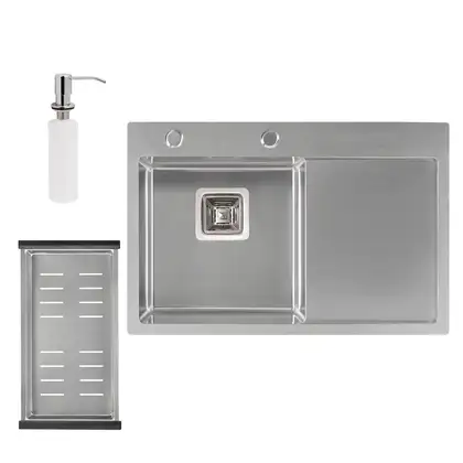 Набір 3 в 1 Qtap кухонна мийка DK6845L 3.0/1.2 мм Satin + сушарка + дозатор для миючого засобу (QTDK6845LSET3012) фото 1 Aquada.com.ua Набір 3 в 1 Qtap кухонна мийка DK6845L 3.0/1.2 мм Satin + сушарка + дозатор для миючого засобу (QTDK6845LSET3012) фото 1 Aquada.com.ua