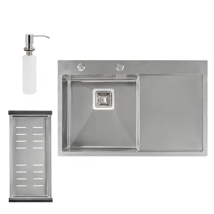 Набор 3 в 1 Qtap кухонная мойка DK7850L 3.0/1.2 мм Satin + сушилка + дозатор для моющего средства (QTDK7850LSET3012) фото 1 Aquada.com.ua Набор 3 в 1 Qtap кухонная мойка DK7850L 3.0/1.2 мм Satin + сушилка + дозатор для моющего средства (QTDK7850LSET3012) фото 1 Aquada.com.ua