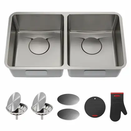 Kraus Dex™ Двойная кухонная мойка, нержавейка (KD1UD33B)