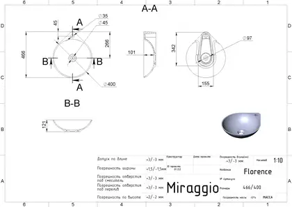 MIRAGGIO Умивальник FLORENCE (0000197) MIRAGGIO Умивальник FLORENCE (0000197)