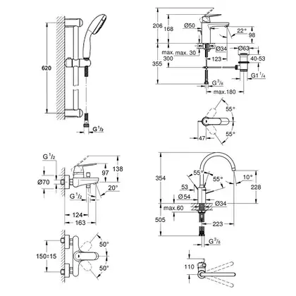 GROHE Набiр змiшувачiв Eurosmart Cosmopolitan 4 в 1, для ванни та кухні (126115MK) GROHE Набiр змiшувачiв Eurosmart Cosmopolitan 4 в 1, для ванни та кухні (126115MK)
