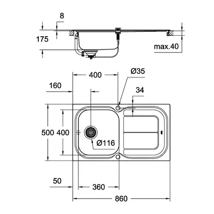 Grohe Мийка для кухні 860 x 500 мм з ексцентриком, 1 чаша (31552SD0) Grohe Мийка для кухні 860 x 500 мм з ексцентриком, 1 чаша (31552SD0)