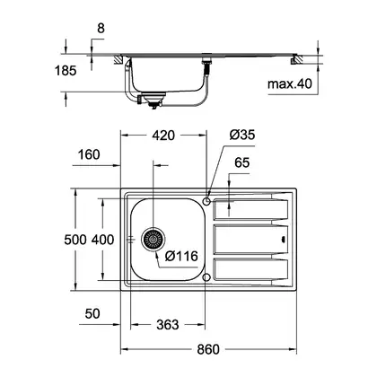 Кухонна мийка Grohe EX-2 Sink K401 (31566SD0) Кухонна мийка Grohe EX-2 Sink K401 (31566SD0)