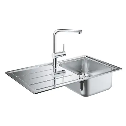 GROHE Комплект Мийка для кухні 860 x 500 мм з ексцентриком, 1 чаша + Minta Змішувач одноважільний для мийки (31573sd0) (31573SD0) GROHE Комплект Мийка для кухні 860 x 500 мм з ексцентриком, 1 чаша + Minta Змішувач одноважільний для мийки (31573sd0) (31573SD0)