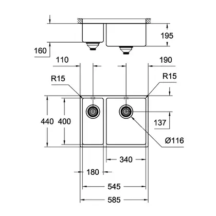 GROHE Мийка для кухні 585 x 440 мм, 1,5 чаши, матова, під стільницю, права (31576SD0) GROHE Мийка для кухні 585 x 440 мм, 1,5 чаши, матова, під стільницю, права (31576SD0)