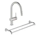 Набор Grohe смеситель для кухни с выдвижным изливом Minta 32321DC2 + полотенцедержатель Essentials Authentic 40654001 (32321DC240654001)