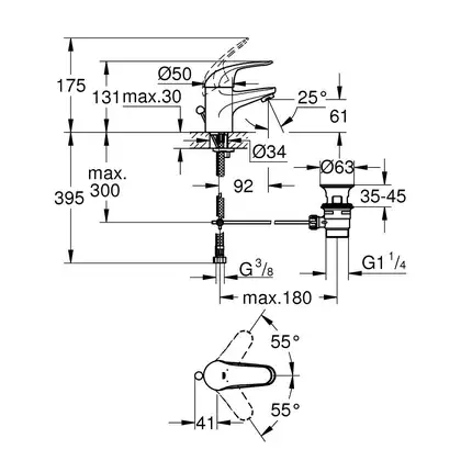 Змішувач для раковини S-розміру Grohe Euroeco New (23262000) Змішувач для раковини S-розміру Grohe Euroeco New (23262000)