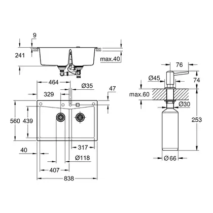 Набор Grohe мойка кухонная K700 31657AT0 + дозатор для моющего средства Contemporary 40536000 (31657AT040536000) Набор Grohe мойка кухонная K700 31657AT0 + дозатор для моющего средства Contemporary 40536000 (31657AT040536000)