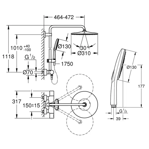 Grohe Rainshower System Душова система з термостатом, хром (26647000)