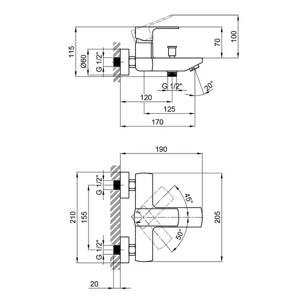 Смеситель для ванны Qtap Lipno 3023101DG (QTNH3023101DG)