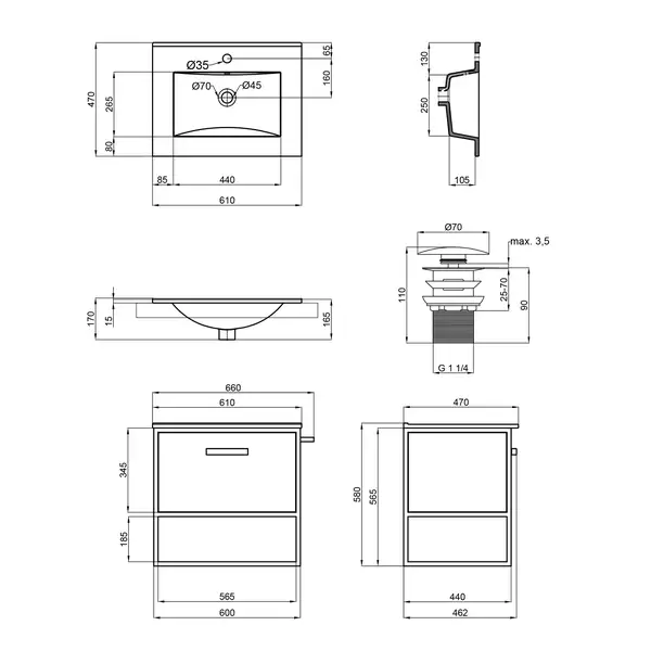 Комплект Qtap Taurus 600х580х437 White/Whitish oak тумба подвесная + раковина врезная QT2472TPT603WWO