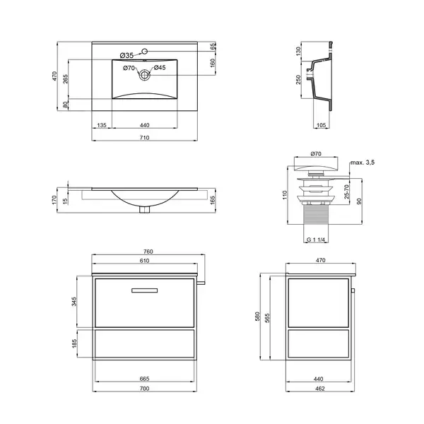 Комплект Qtap Taurus 700х580х437 White/Whitish oak тумба подвесная + раковина врезная QT2472TPT703WWO