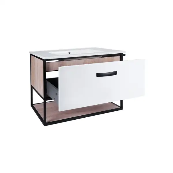 Комплект Qtap Taurus 700х580х437 White/Whitish oak тумба подвесная + раковина врезная QT2472TPT703WWO