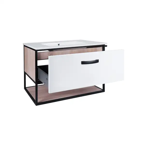 Комплект Qtap Taurus 800х580х437 White/Whitish oak тумба подвесная + раковина врезная QT2472TPT803WWO