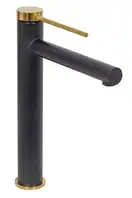 Смеситель для раковины (умывальника) REA GRIP BLACK GOLD высокий черный с золотой вставкой (REA-B9400)