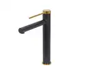 Смеситель для раковины (умывальника) REA GRIP BLACK GOLD высокий черный с золотой вставкой (REA-B9400)