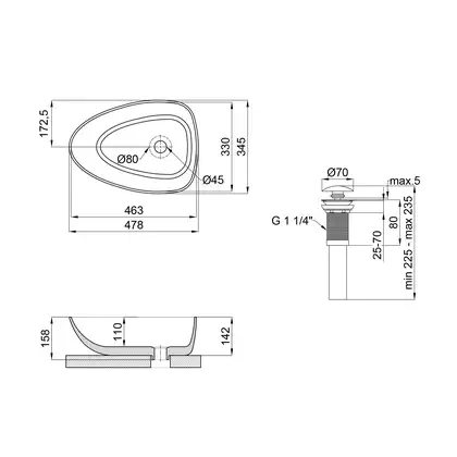Раковина Qtap Leo 400x350x160 Matt black с донным клапаном QT1111A053MB