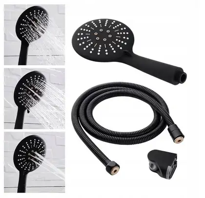 Душевая лейка REA BLACK + шланг + держатель черный (REA-P4101) Душевая лейка REA BLACK + шланг + держатель черный (REA-P4101)