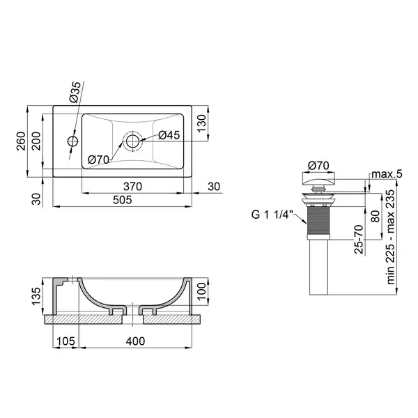 Раковина Qtap Crow 500х255х130 White с донным клапаном QT0511A010W