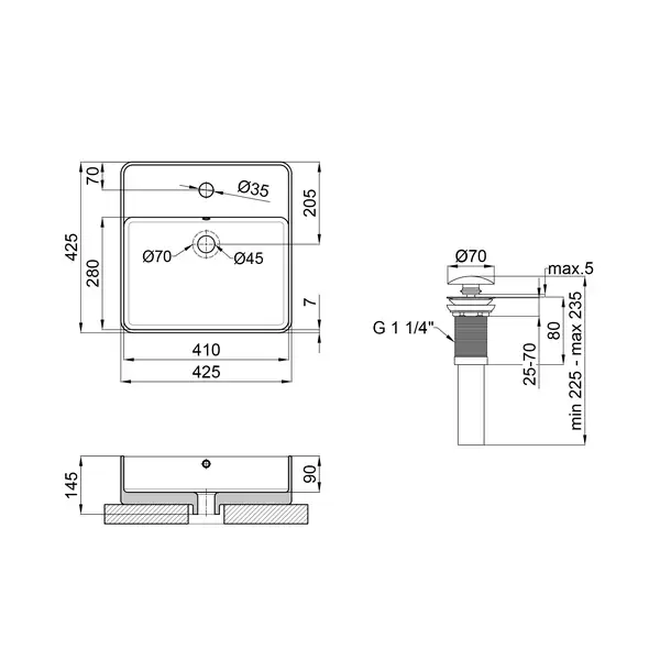 Раковина-чаша Qtap Crow 420х420х145 White с донным клапаном QT0511A054TW
