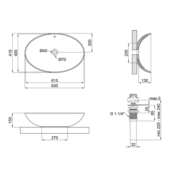 Раковина Qtap Dove 625х415х150 Matt black QT063077MBMB