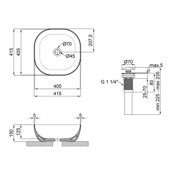 Раковина Qtap Kolibri 410x410x150 Matt black с донным клапаном QT10112144MBMB Раковина Qtap Kolibri 410x410x150 Matt black с донным клапаном QT10112144MBMB