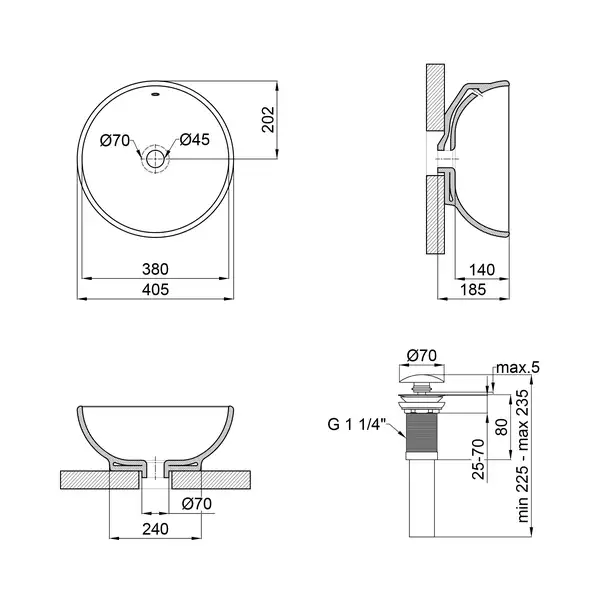 Раковина-чаша Qtap Robin 410х410х180 White с донным клапаном QT1311A004W