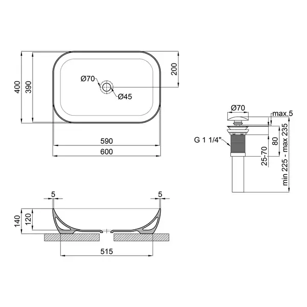 Раковина Qtap Robin 610х400х145 Matt black QT132143PMBMB Раковина Qtap Robin 610х400х145 Matt black QT132143PMBMB