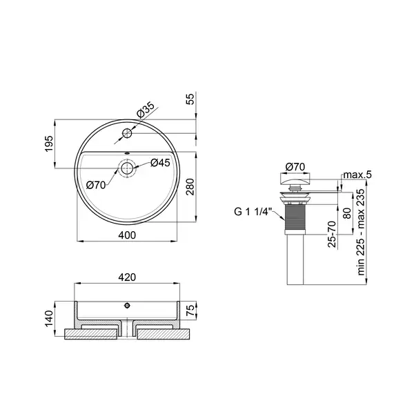 Раковина-чаша Qtap Swan 420х420х145 White с донным клапаном QT1611A051TW
