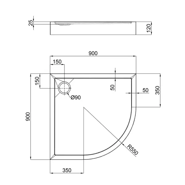 Душевой поддон Qtap Robin 309912W 90x90x12 см + сифон (ROBIN309912W)