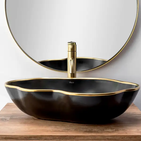 Смеситель для раковины (умывальника) REA LUNGO BRUSHED GOLD высокий (REA-B4526)