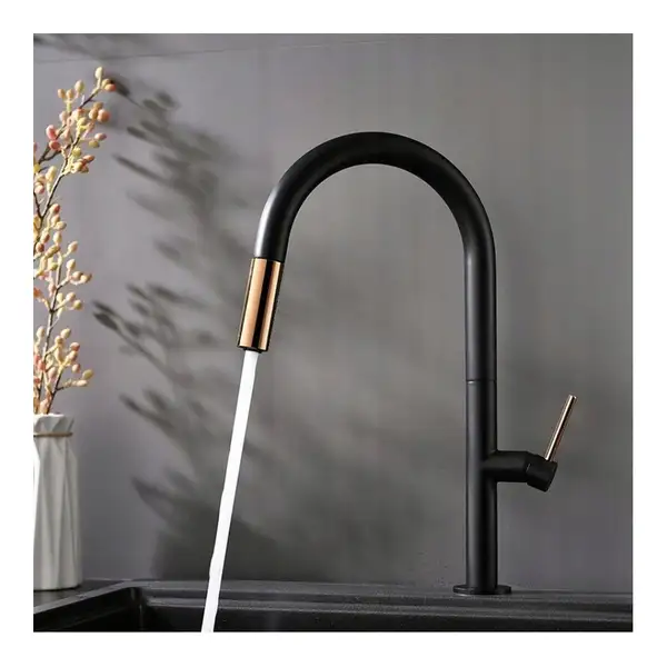 Смеситель для раковины (умывальника) REA APOLLO BLACK/ROSE GOLD черный / розовое золото высокий (REA-B9601)