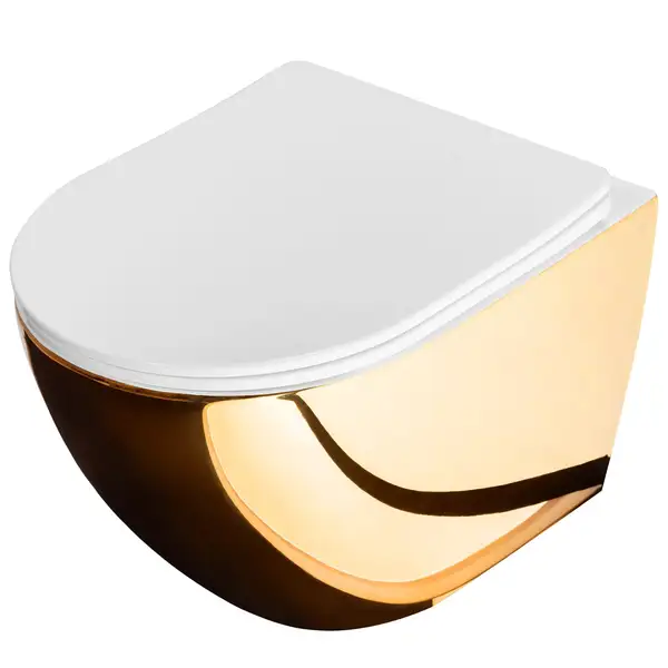 Подвесной унитаз REA CARLO FLAT MINI GOLD WHITE (REA-C0669)