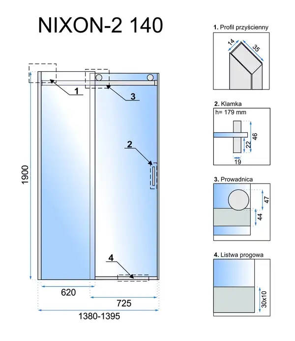 Rea Nixon-2 Душові двері 140 L, хром (REA-K5006) Rea Nixon-2 Душові двері 140 L, хром (REA-K5006)
