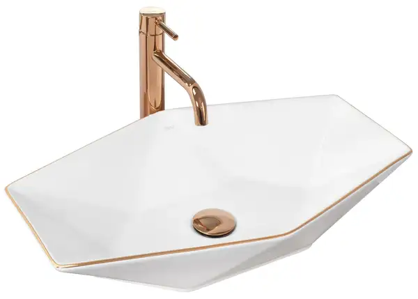Rea Vegas Rose Gold Edge Умивальник, білий/рожеве золото (REA-U5605) Rea Vegas Rose Gold Edge Умивальник, білий/рожеве золото (REA-U5605)