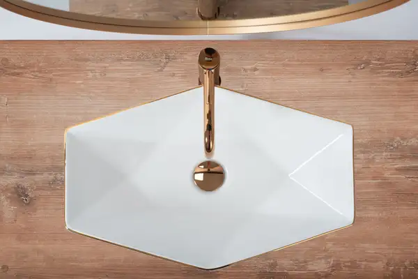 Rea Vegas Rose Gold Edge Умивальник, білий/рожеве золото (REA-U5605) Rea Vegas Rose Gold Edge Умивальник, білий/рожеве золото (REA-U5605)