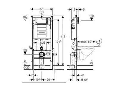 Geberit DUOFIX монтажный элемент для подвесного унитаза, H112, cо встроенным бачком "Sigma" 12см, для смывных клавиш "Sigma" (111.300.00.5)
