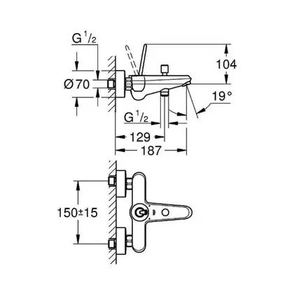 Grohe Eurodisc Joy Смеситель для ванны, хром (23431000)